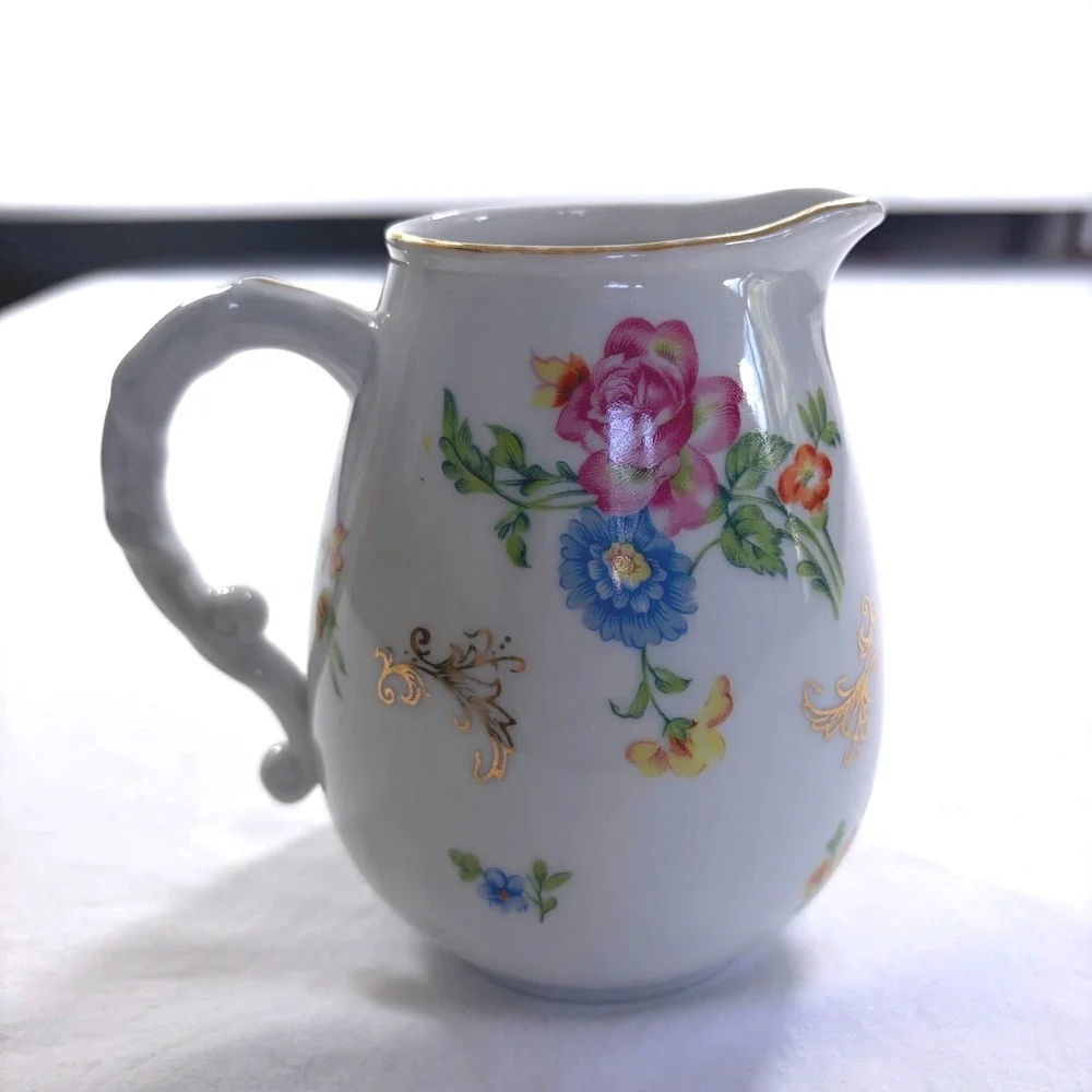 Vintage Chikaramachi Hand Painted Floral Antique 1920's Teapot & Creamer Japan